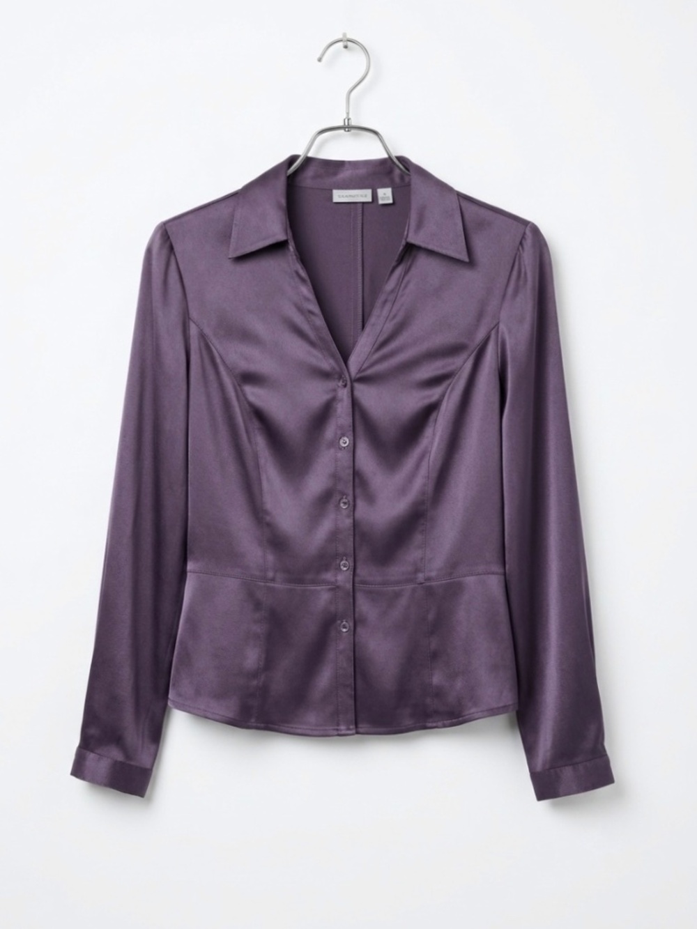 SEMANTIKS Silk Blend Lavender Peplum Satin Button Blouse - Petite Small